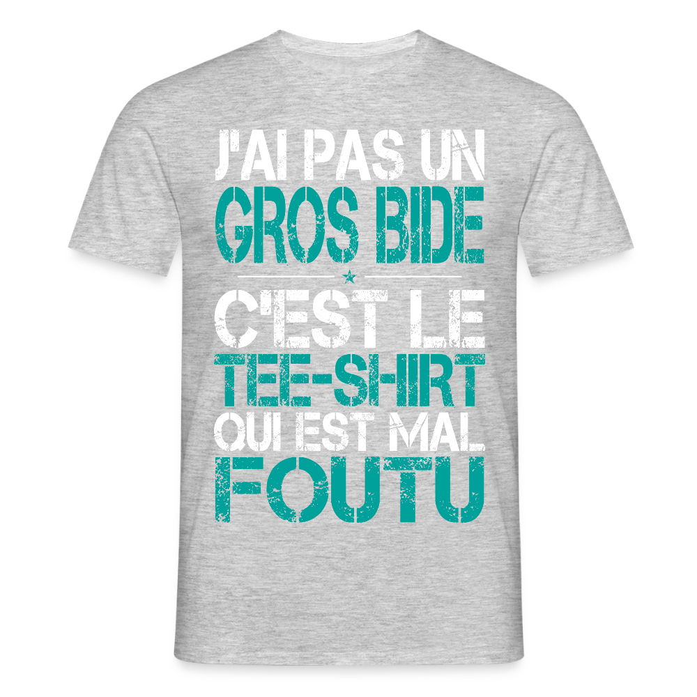 T-shirt Homme -  J'ai pas un gros bide - Cadeau Humour - gris chiné