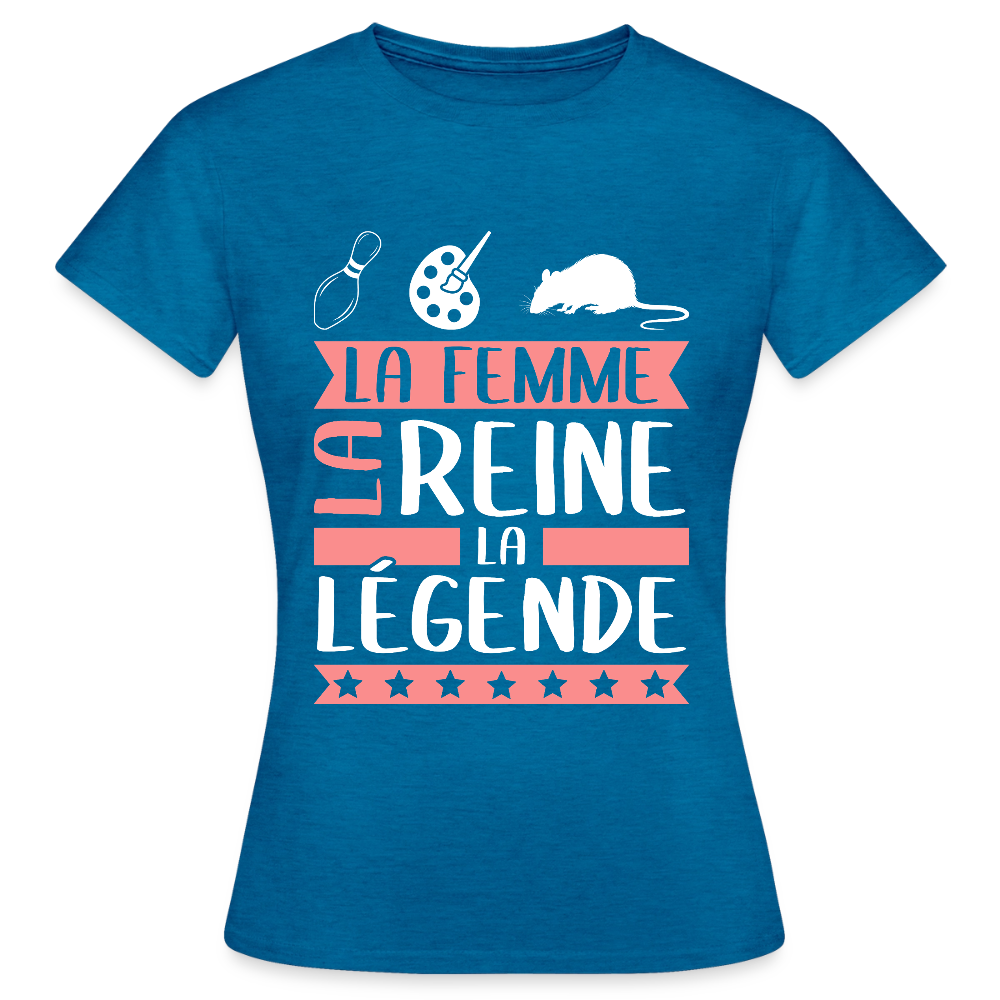 T-shirt femme Chiara rébus – La femme, la reine, la légende - bleu saphir antique chiné