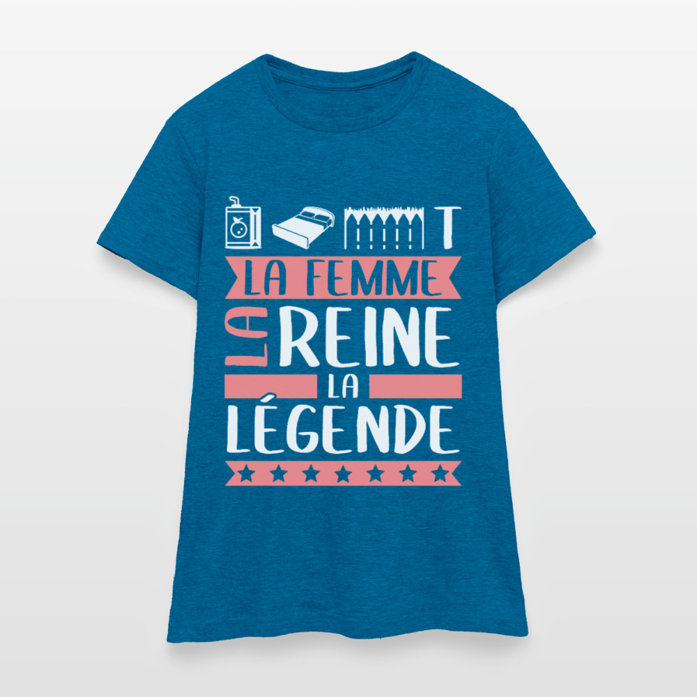 T-shirt femme Juliette rébus – La femme, la reine, la légende - bleu saphir antique chiné