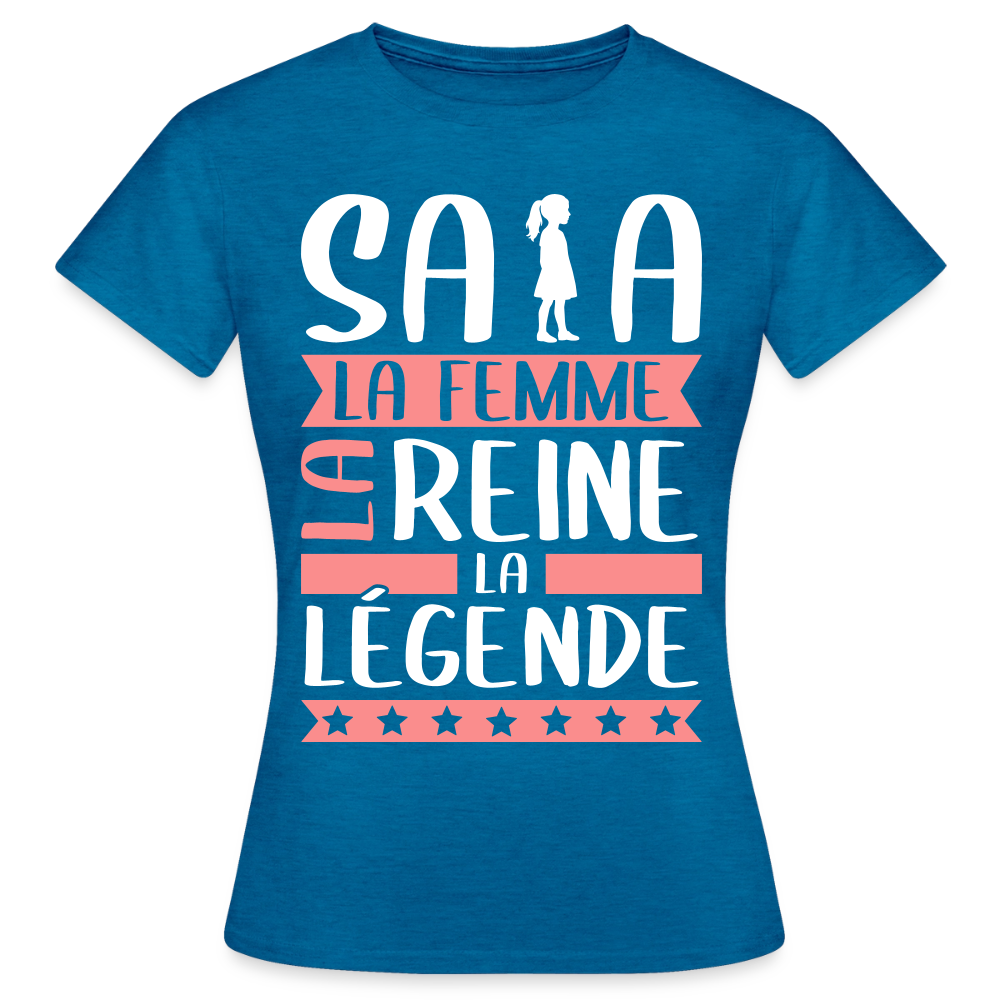 T-shirt femme Safia rébus – La femme, la reine, la légende - bleu saphir antique chiné