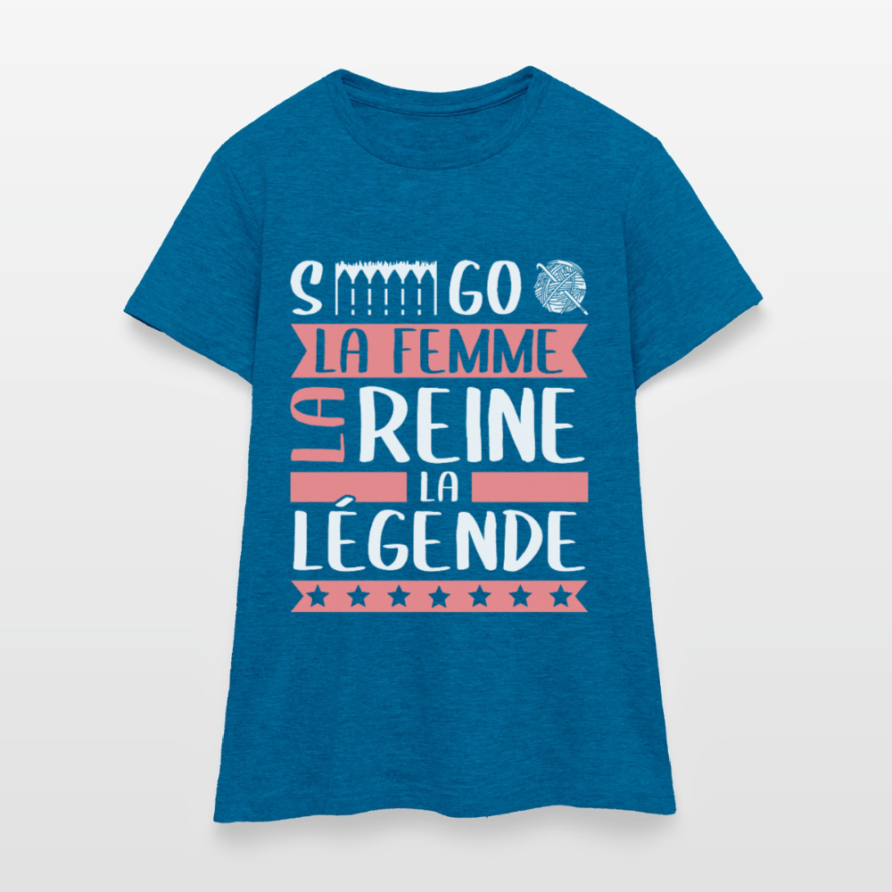 T-shirt femme Ségolène rébus – La femme, la reine, la légende - bleu saphir antique chiné