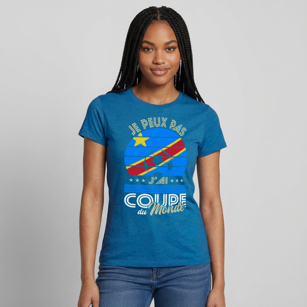 T-shirt Femme - Je peux pas j'ai Coupe du Monde - RD Congo - bleu saphir antique chiné