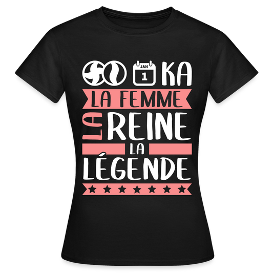 T-shirt femme Bianca rébus – La femme, la reine, la légende - noir