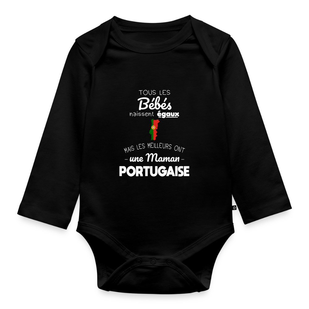 Body Bébé bio manches longues - Les Meilleurs Ont Une Maman Portugaise - noir