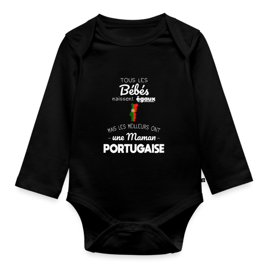 Body Bébé bio manches longues - Les Meilleurs Ont Une Maman Portugaise - noir