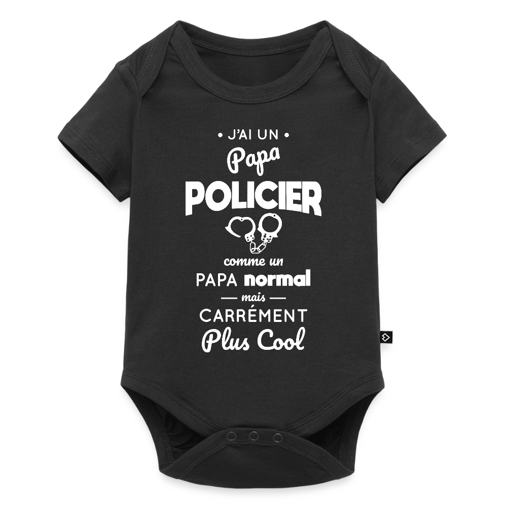 Body Bébé bio manches courtes - J'ai un papa policier - noir