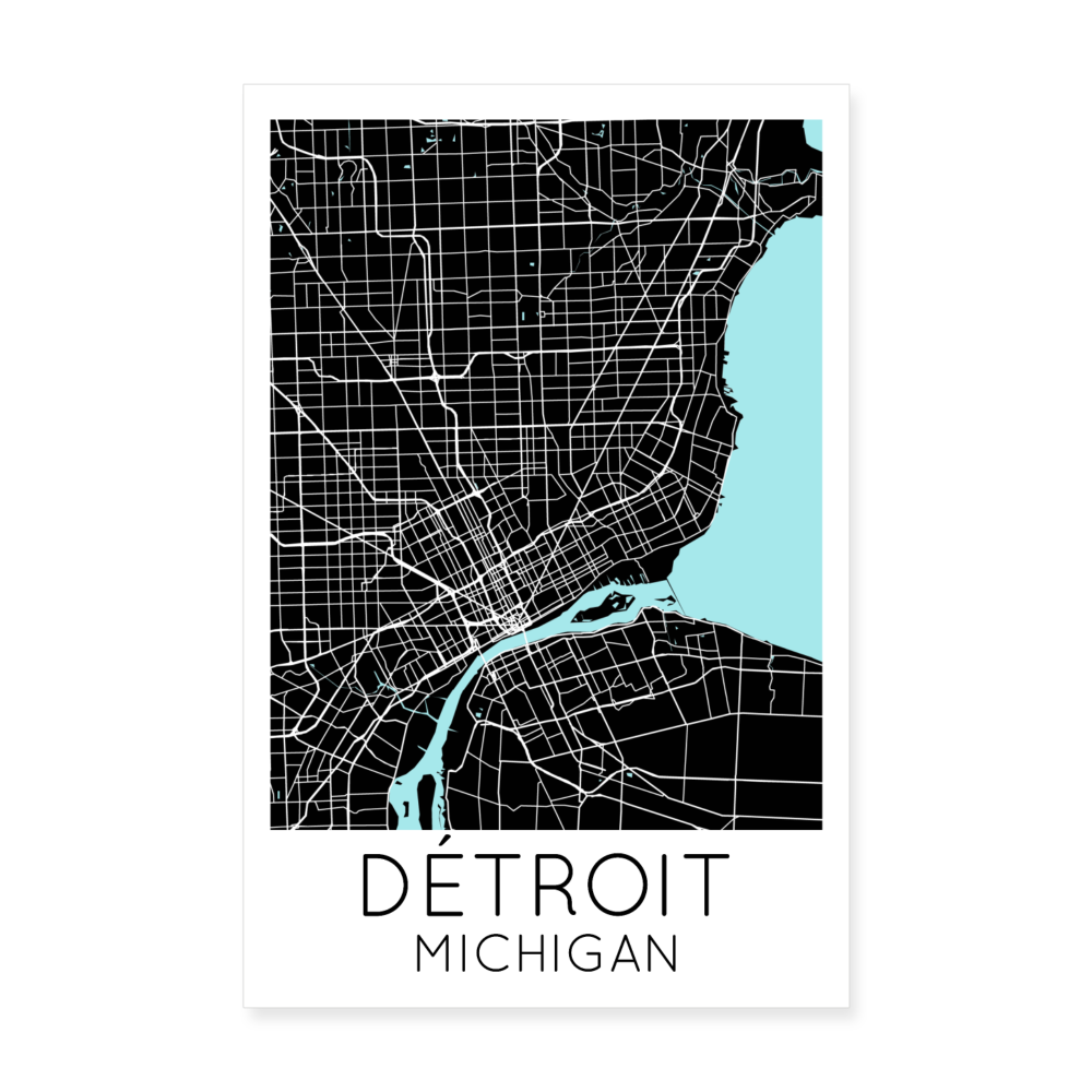 Poster Détroit - Plan Détroit - 20 x 30 cm - blanc