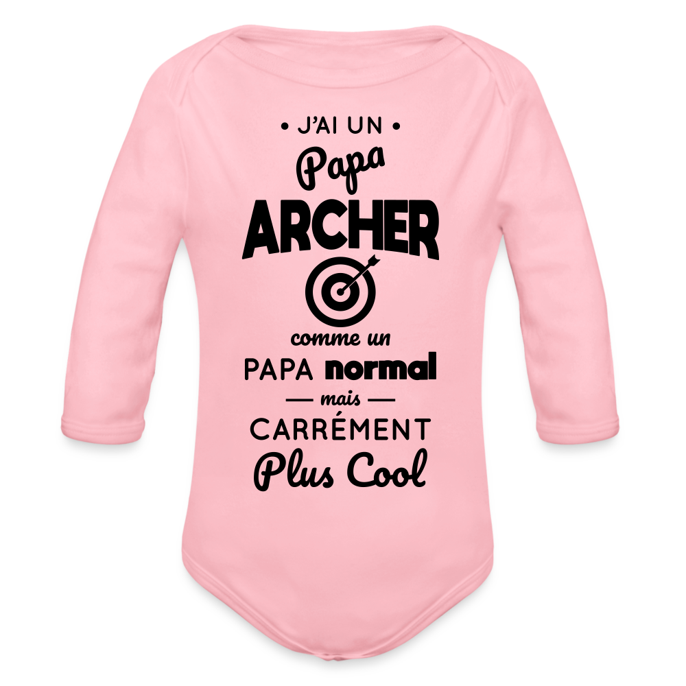 Body Bébé bio manches longues - J'ai un papa archer - rose clair