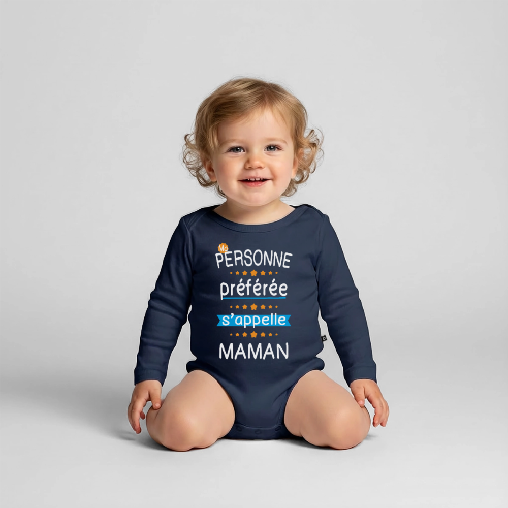 Body bébé bio manches longues - Personne préférée Maman - bleu marine