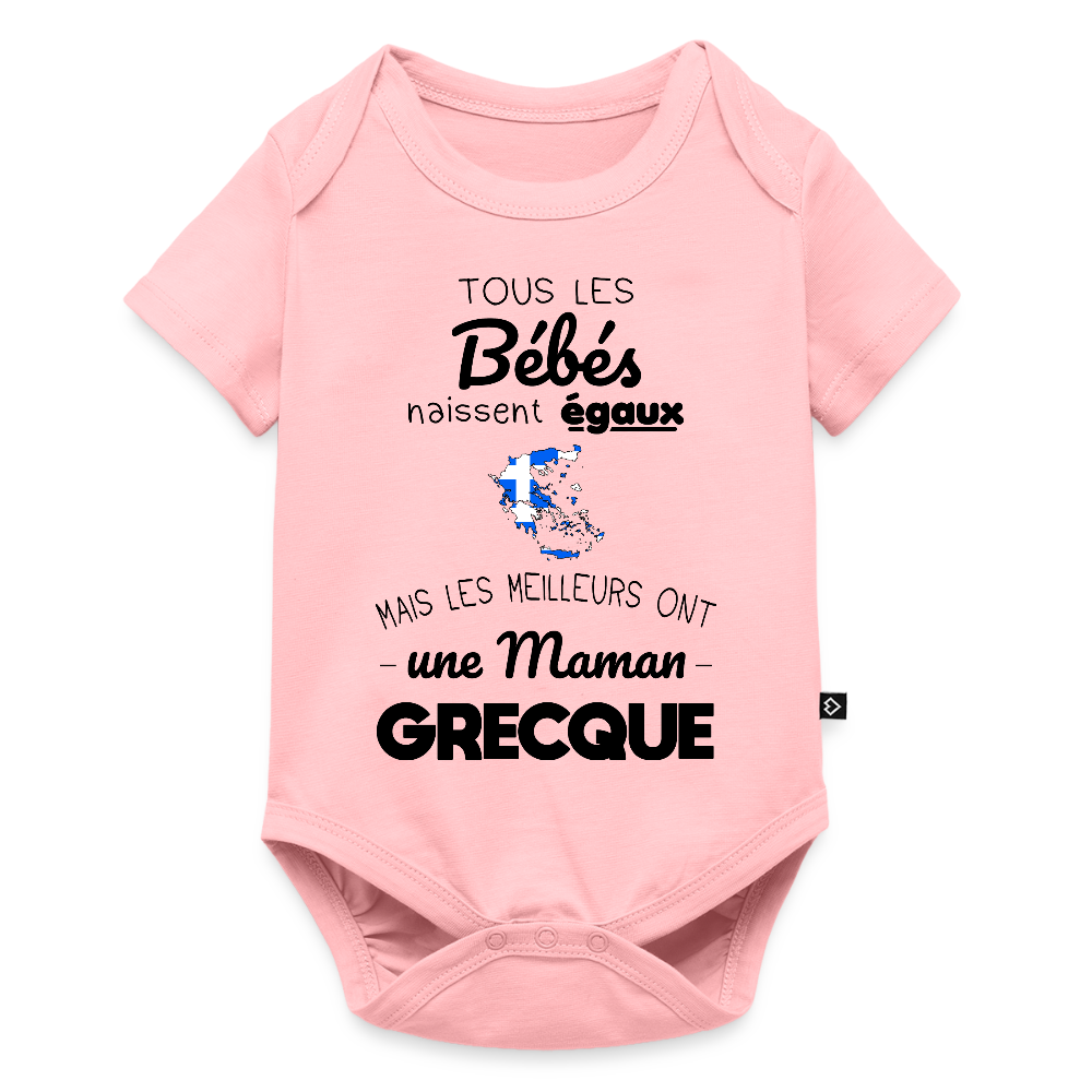 Body Bébé bio manches courtes - Les Meilleurs Ont Une Maman Grecque - rose