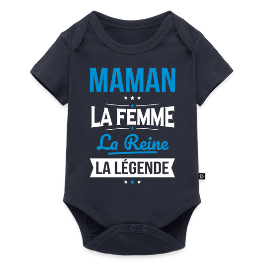 Body bébé bio manches courtes - Maman, femme, reine, légende - bleu marine
