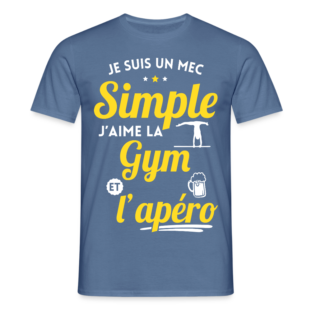 T-shirt Homme - J'aime la gym et l'apéro - bleu pigeon 
