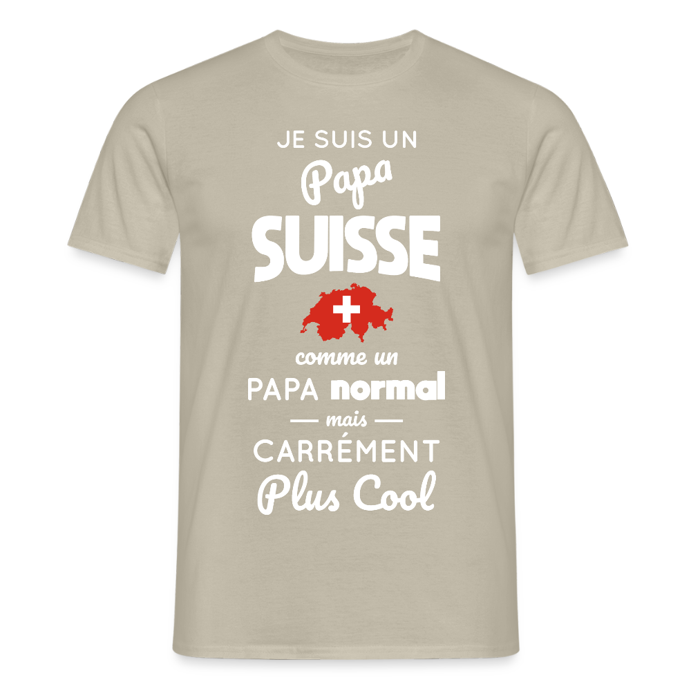 T-shirt Homme - Papa Suisse Plus Cool - beige sable