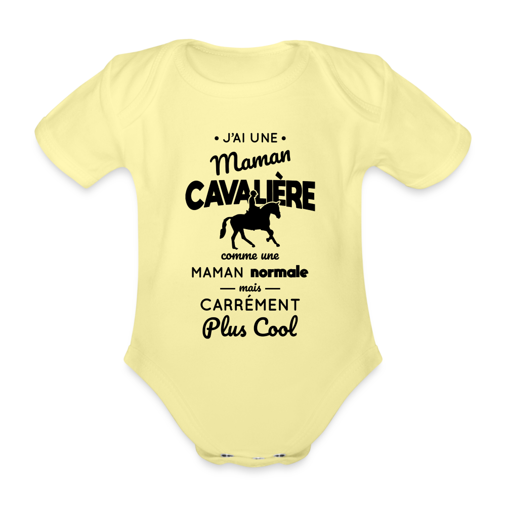 Body Bébé bio manches courtes - J'ai une maman cavalière - jaune délavé