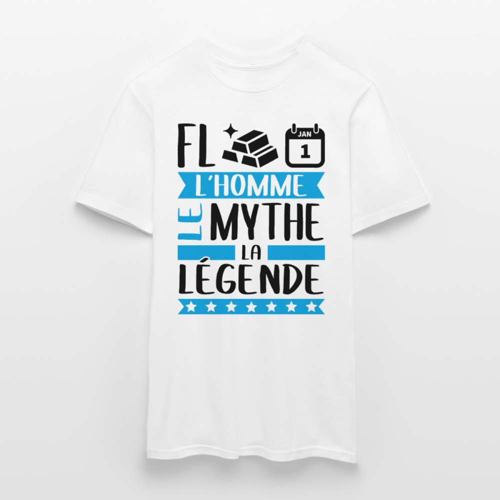 T-shirt homme coloris clair Florent en rébus – L’homme, le mythe, la légende - blanc
