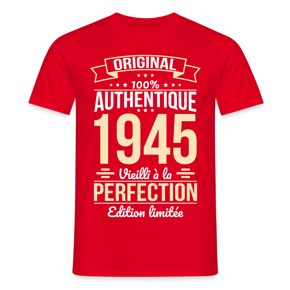 T-shirt Homme - Anniversaire 80 Ans - Original 1945 - rouge