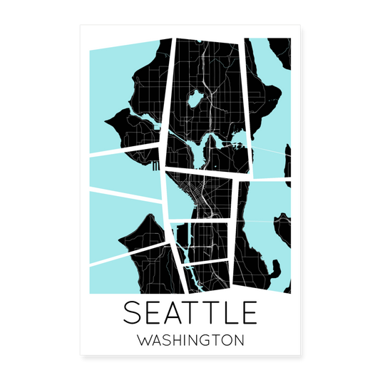 Poster Seattle - Plan Seattle - 40 x 60 cm - blanc