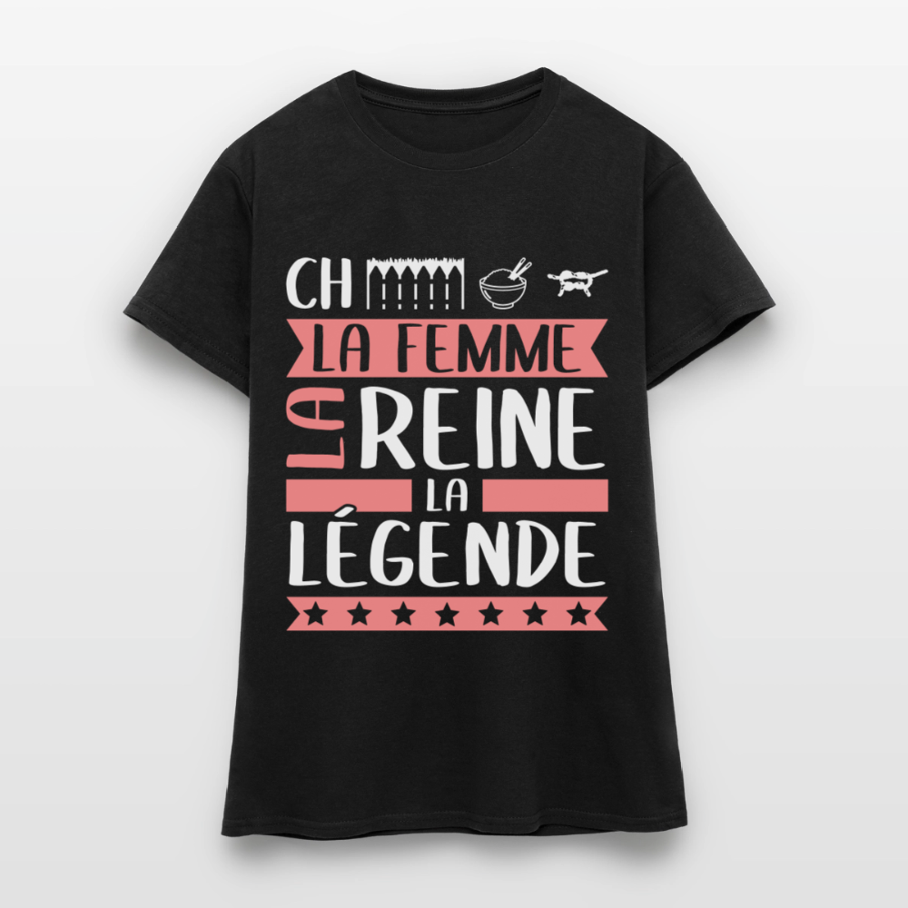 T-shirt femme Chérine rébus – La femme, la reine, la légende - noir