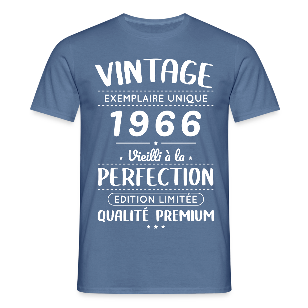 T-shirt anniversaire homme 60 ans – Vintage 1966 – Perfection - bleu pigeon 
