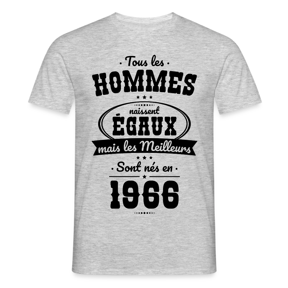 T-shirt anniversaire homme 60 ans coloris clair – Les meilleurs sont nés en 1966 - gris chiné