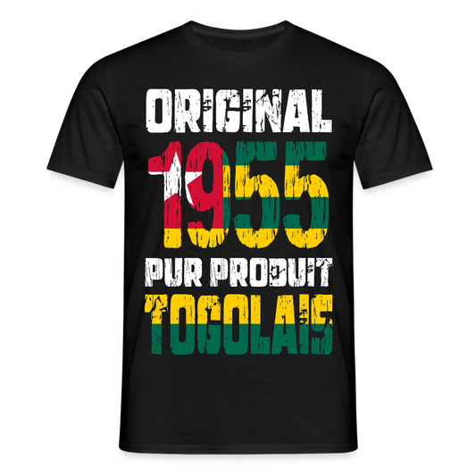 T-shirt Homme - Anniversaire 70 Ans - Original 1955 - Pur produit Togolais - noir