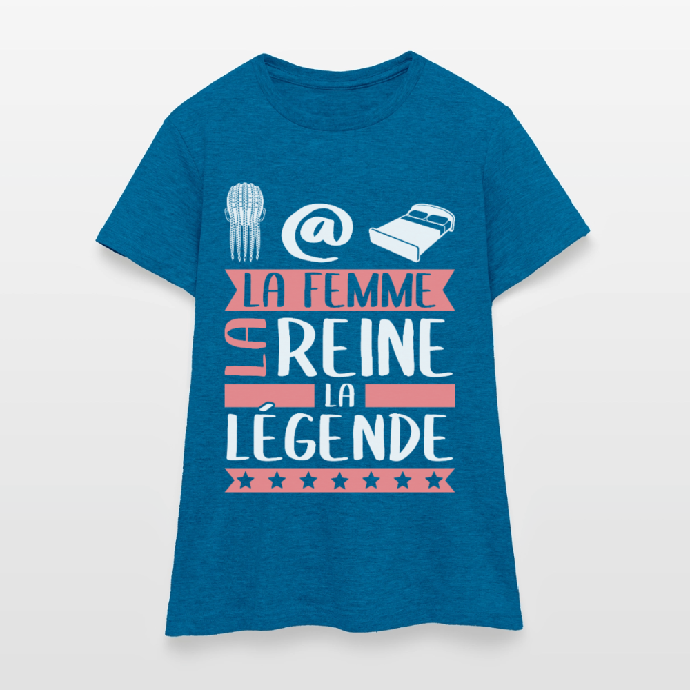 T-shirt femme Nathalie rébus – La femme, la reine, la légende - bleu saphir antique chiné