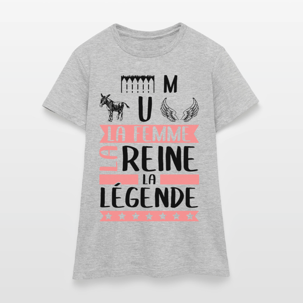 T-shirt femme coloris clair Emmanuelle rébus – La femme, la reine, la légende - gris chiné