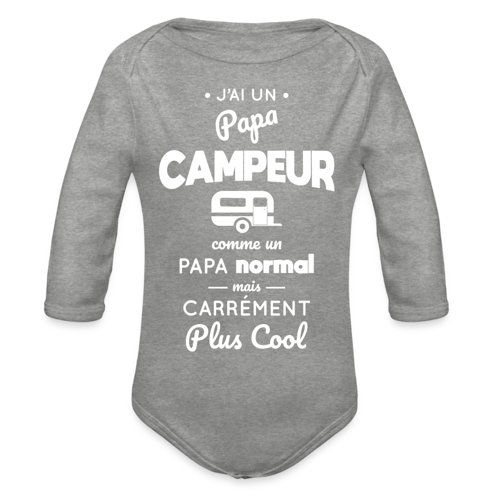 Body Bébé bio manches longues - J'ai un papa campeur - gris chiné