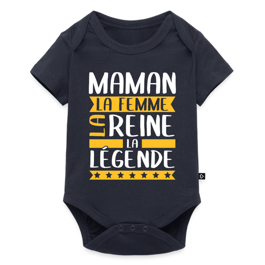 Body bébé bio manches courtes - Maman, la femme, la reine, la légende - bleu marine