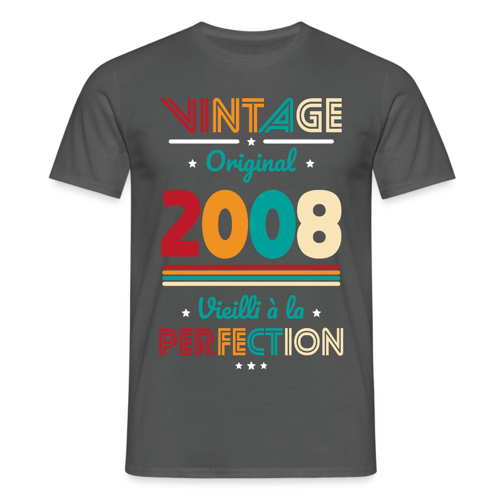 T-shirt anniversaire homme 18 ans – Vintage, original, 2008 - charbon