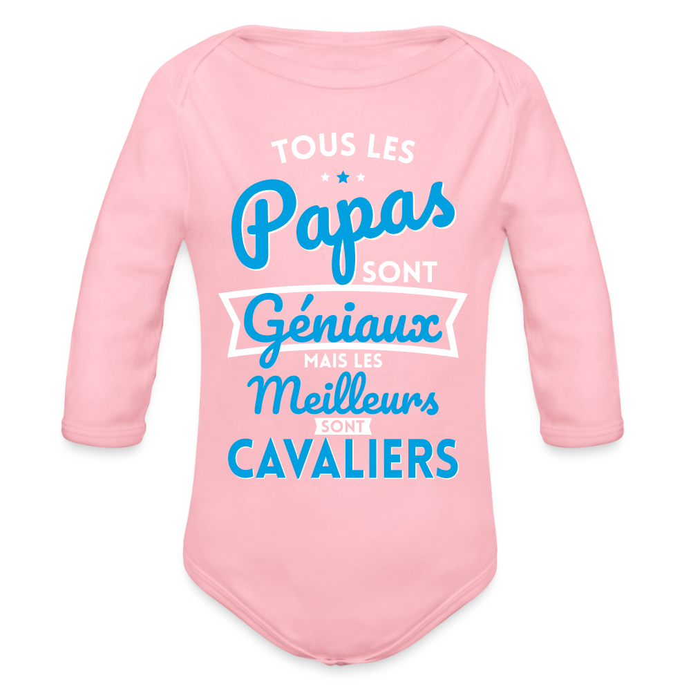 Body Bébé bio manches longues - Papas géniaux - Les meilleurs sont cavaliers - rose clair