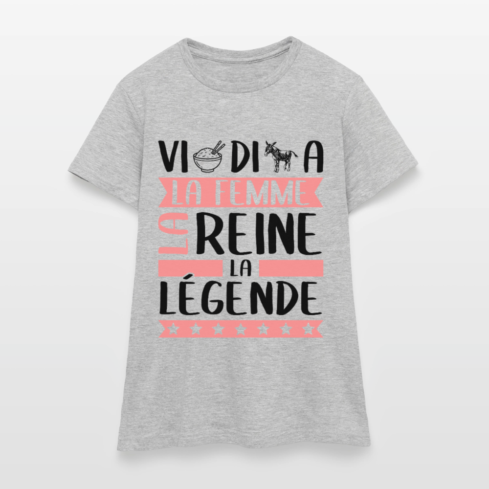 T-shirt femme coloris clair Viridiana en rébus – La femme, la reine, la légende - gris chiné