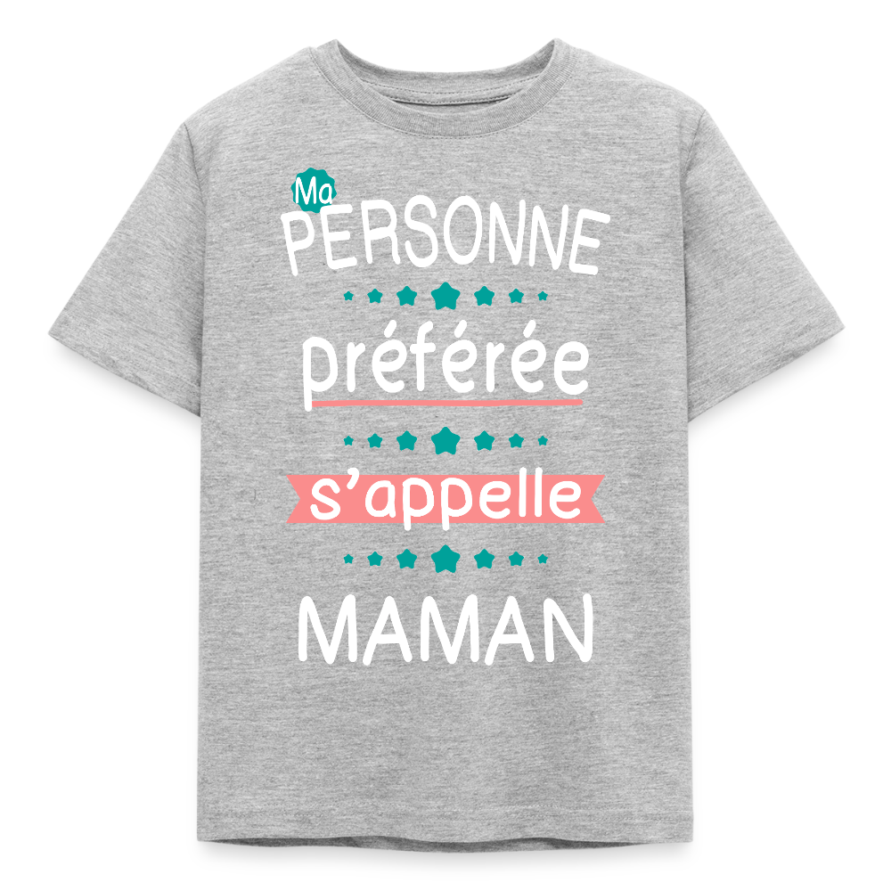 T-shirt enfant impression rose - Personne préférée Maman - gris chiné