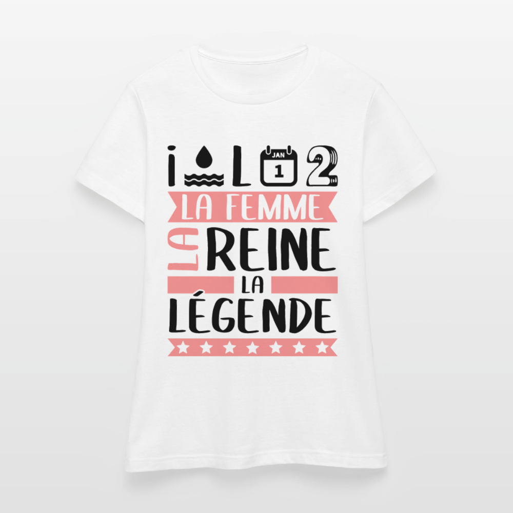 T-shirt femme coloris clair Yolande en rébus – La femme, la reine, la légende - blanc