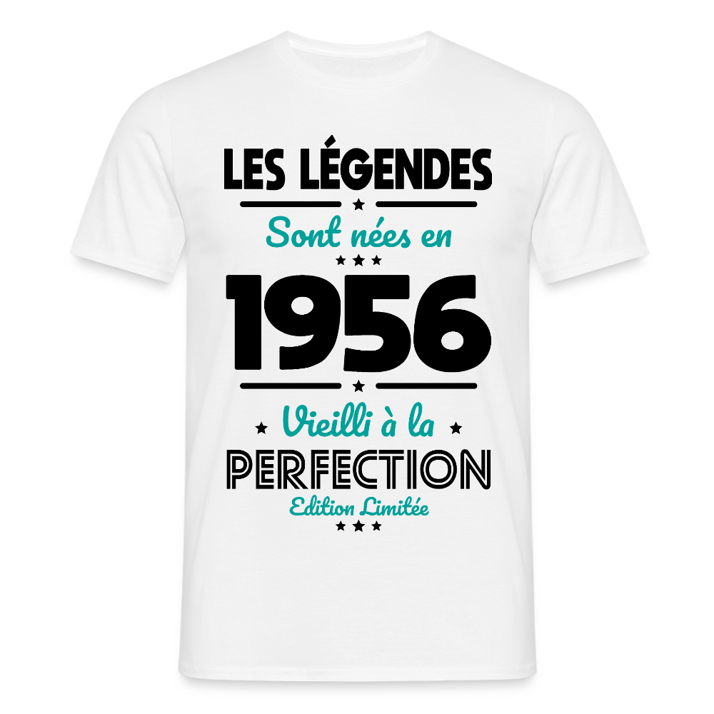 T-shirt anniversaire homme 70 ans couleur claire – Les légendes sont nées en 1956 - blanc