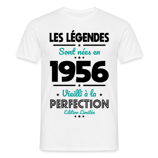 T-shirt anniversaire homme 70 ans couleur claire – Les légendes sont nées en 1956 - blanc