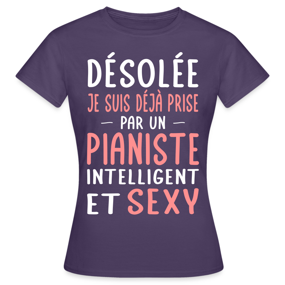 T-shirt Femme - Je suis prise par un pianiste intelligent et sexy - violet foncé