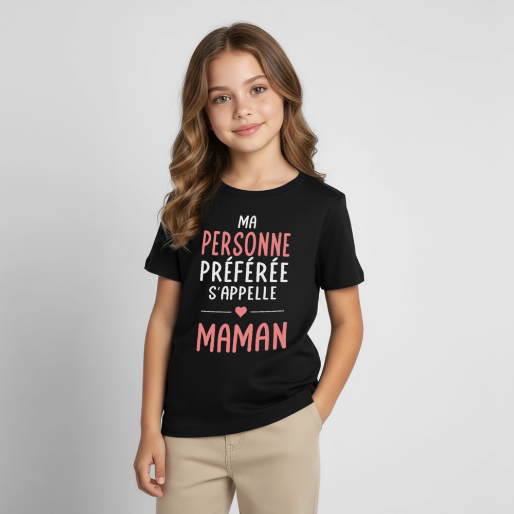 T-shirt enfant texte rose - Ma personne préférée s'appelle Maman - noir