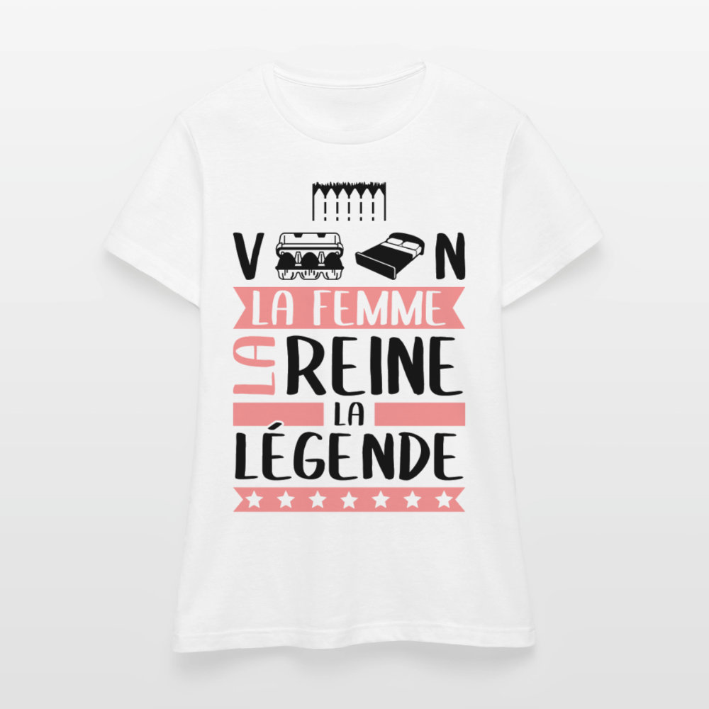 T-shirt femme coloris clair Evelyne rébus – La femme, la reine, la légende - blanc