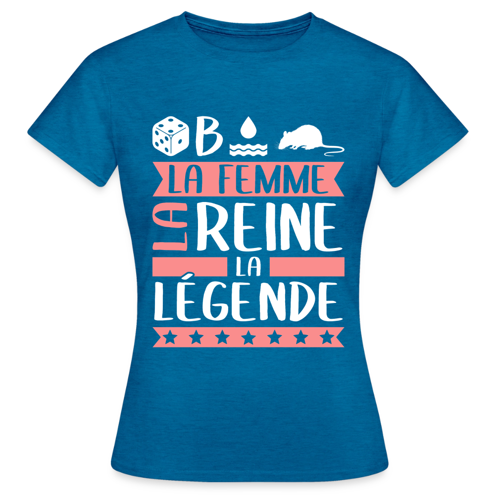 T-shirt femme Déborah rébus – La femme, la reine, la légende - bleu saphir antique chiné