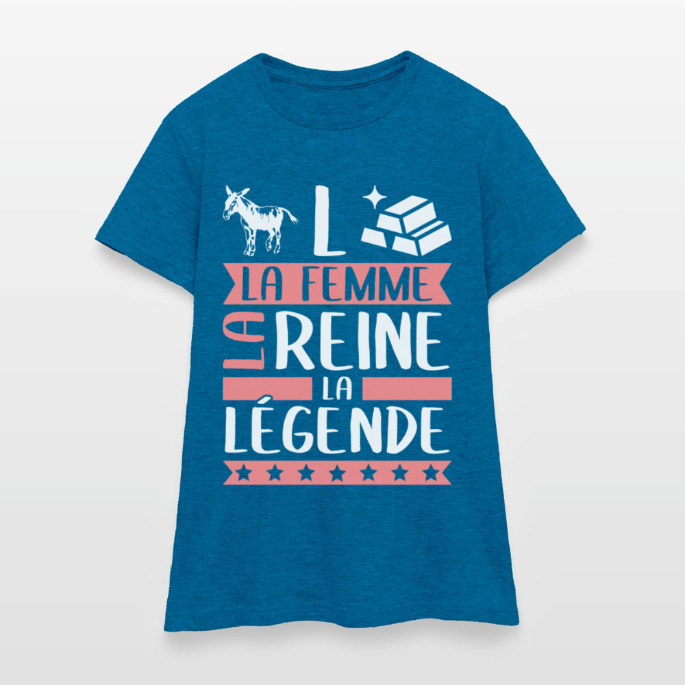T-shirt femme Anne-Laure rébus – La femme, la reine, la légende - bleu saphir antique chiné