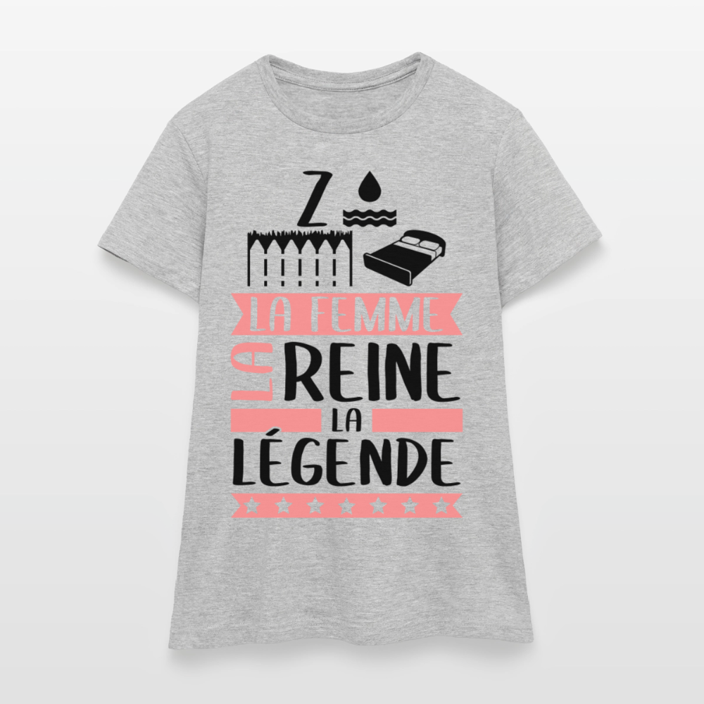T-shirt femme coloris clair Zoélie en rébus – La femme, la reine, la légende - gris chiné