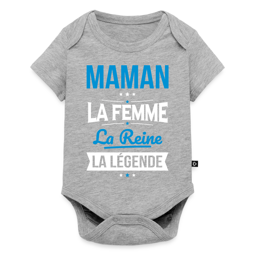 Body bébé bio manches courtes - Maman, femme, reine, légende - gris chiné