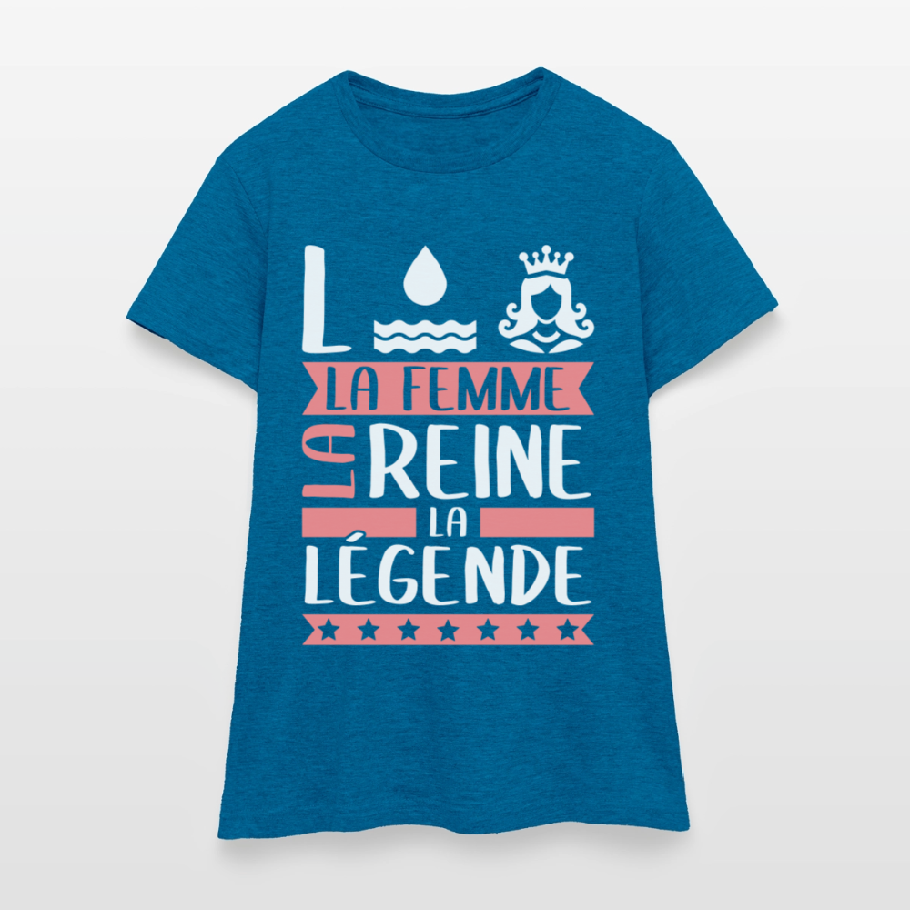 T-shirt femme Lorraine rébus – La femme, la reine, la légende - bleu saphir antique chiné