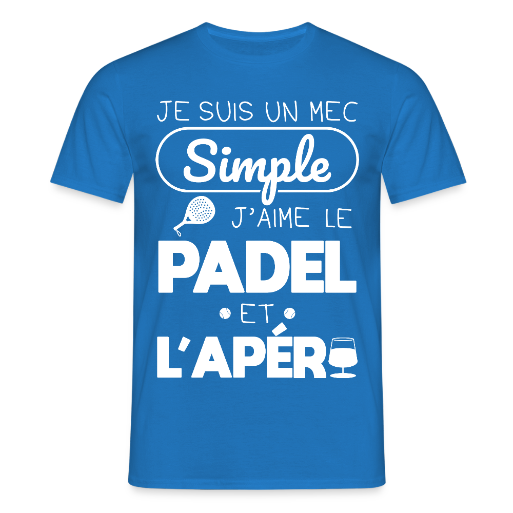 T-shirt Homme - Mec Simple j'aime le Padel et L'apéro - bleu royal