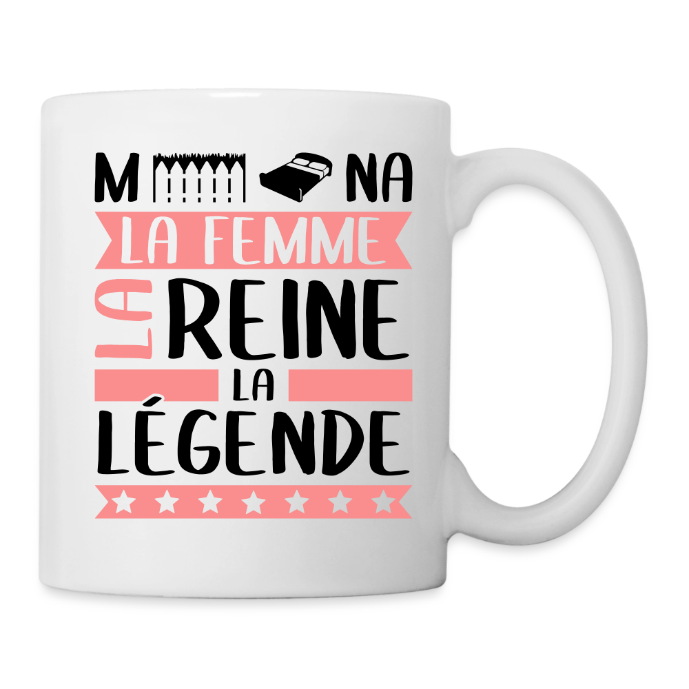 Mug blanc Mélina rébus – La femme, la reine, la légende - blanc