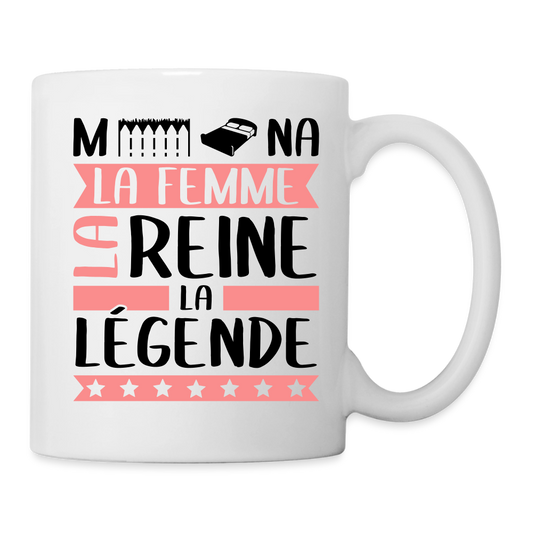 Mug blanc Mélina rébus – La femme, la reine, la légende - blanc
