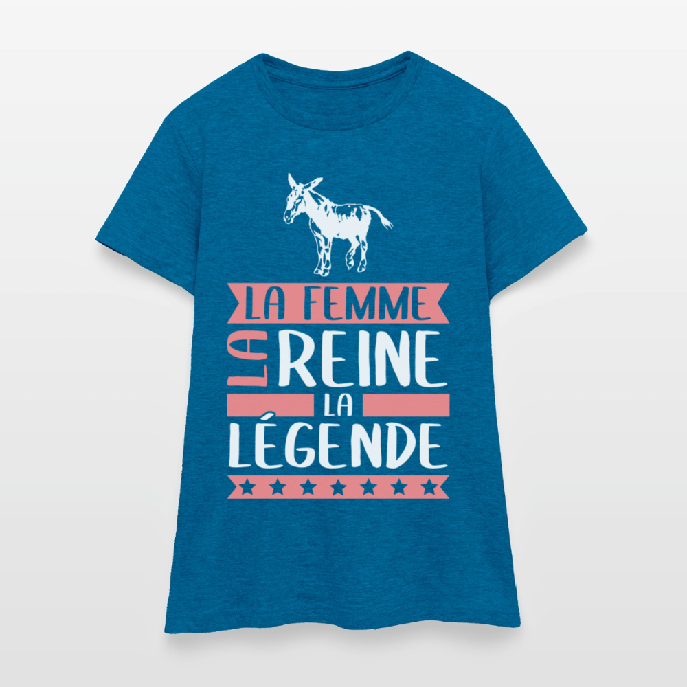 T-shirt femme Anne rébus – La femme, la reine, la légende - bleu saphir antique chiné