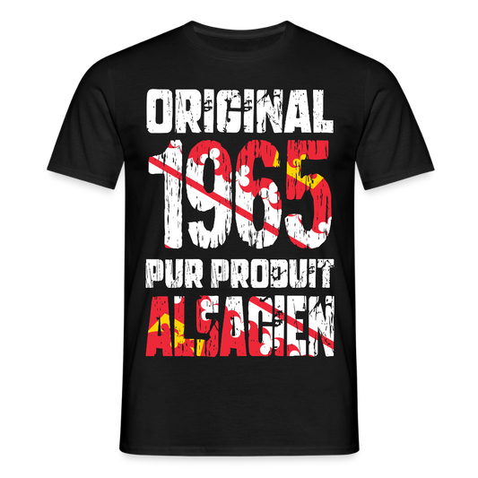T-shirt Homme - Anniversaire 60 Ans - Original 1965 - Pur produit Alsacien - noir