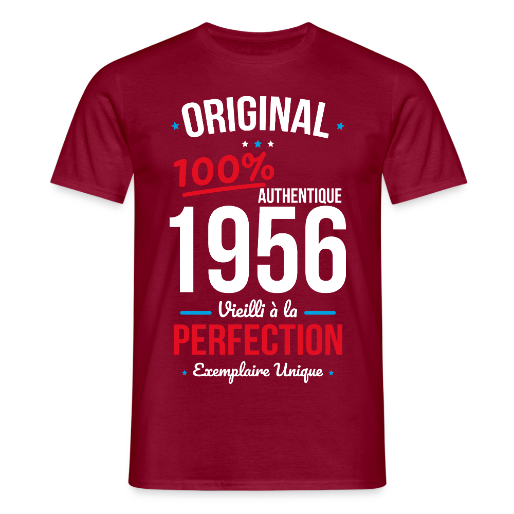 T-shirt anniversaire 70 ans Homme – Original 1956 Authentique - rouge brique